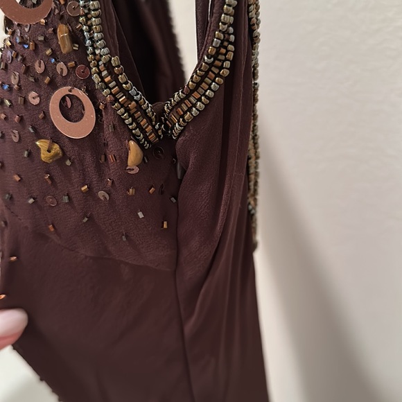 Sue Wong 6 sequined beaded chocolate brown spaghetti strap dress mini low back - Picture 10 of 16